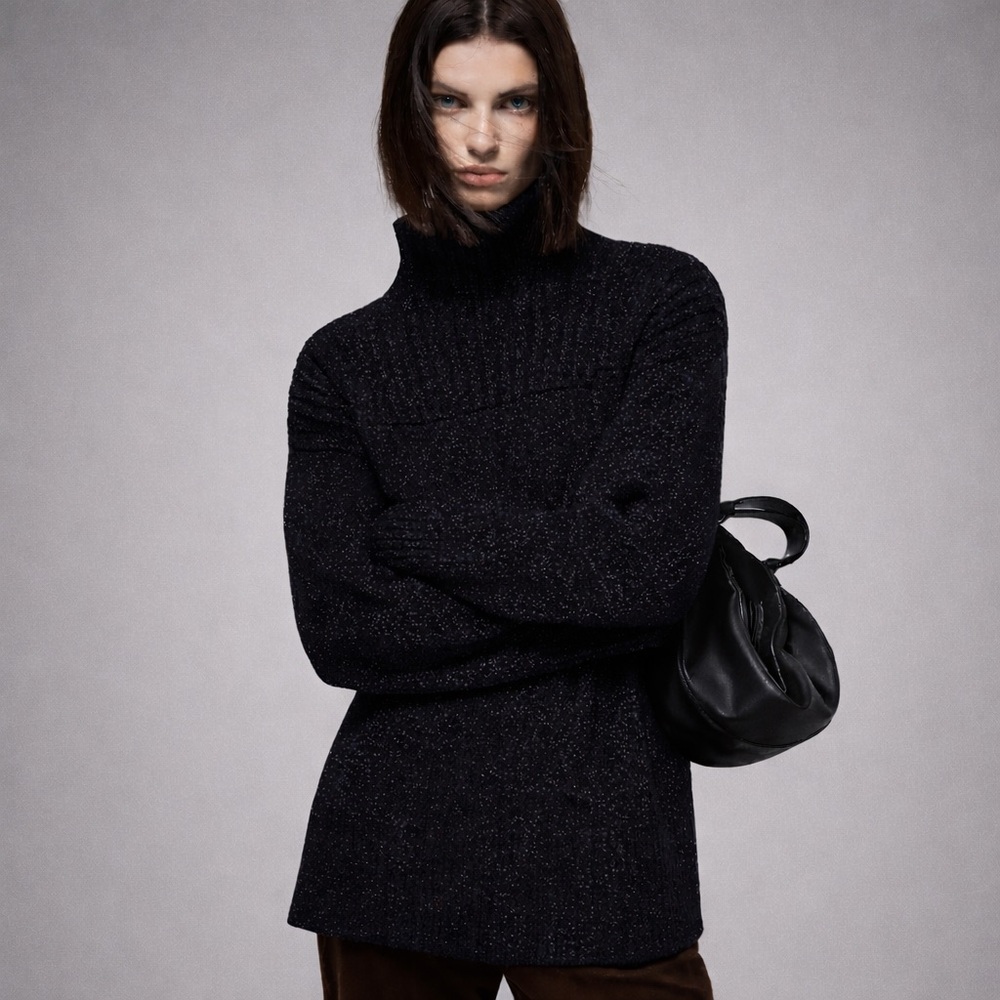 COS Oversized Metallic Wool High-Neck Sweater Navy Blue | XS | NWT